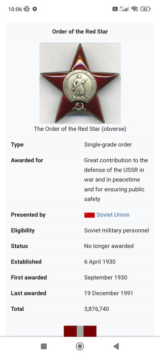 Rusland - Medalje - Order of Red Star No. 2240760 - 1945