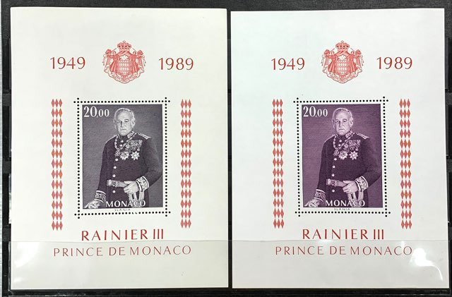 Monaco 1989 - Monaco, BF nr. 45a, BRUN-GRÅ i stedet for lilla! Fantastisk variation! Vurdering €350.