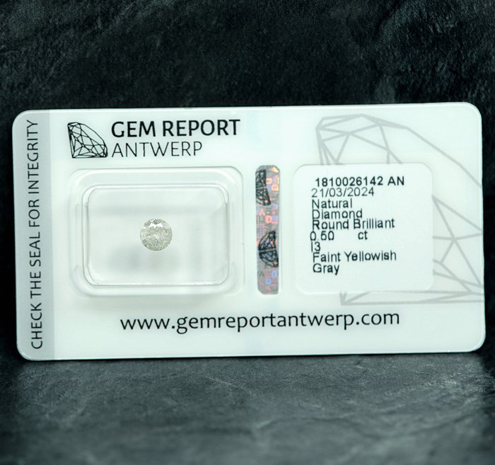 Ingen mindstepris - 1 pcs Diamant  (Natur)  - 0.50 ct - I3 - Gem Report Antwerp (GRA)