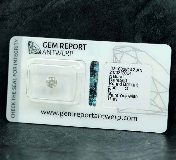 Ingen mindstepris - 1 pcs Diamant  (Natur)  - 0.50 ct - I3 - Gem Report Antwerp (GRA)