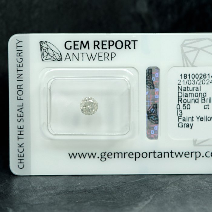 Ingen mindstepris - 1 pcs Diamant  (Natur)  - 0.50 ct - I3 - Gem Report Antwerp (GRA)