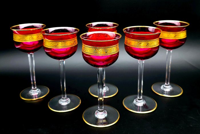 Baccarat - Drikke service (6) - BAC96 - 24 kt guld - rødvinsglas