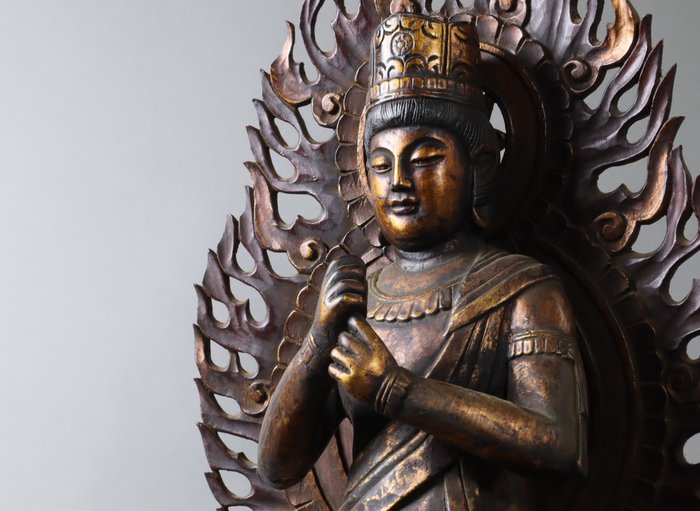 Cosmic Buddha 大日如来 Vairocana Buddha Statue with Openwork Halo - Skulptur Træ - Japan  (Ingen mindstepris)