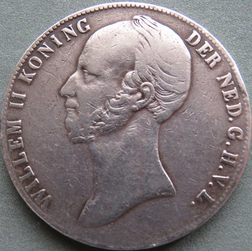 Holland. Wilhelm II. 2 1/2 Gulden 1845 (Lelie met Parel op Band)  (Ingen mindstepris)