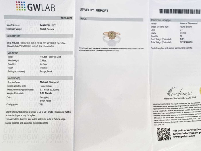 Cocktailring - 14 karat Rosaguld -  0.71ct. tw. Gul Diamant (Naturfarvet)