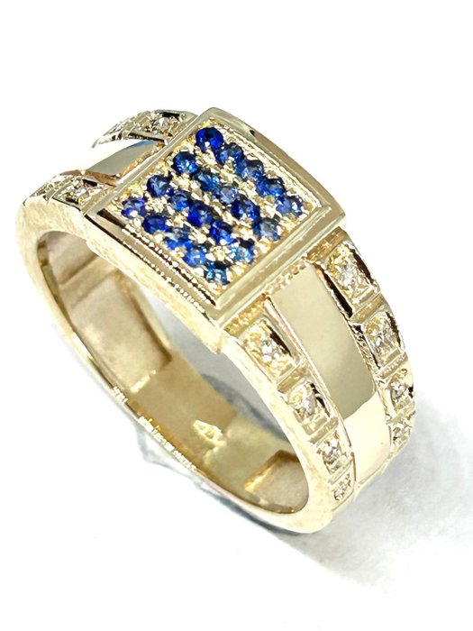 Ring - 14 karat Gulguld -  0.36ct. tw. Safir - Diamant