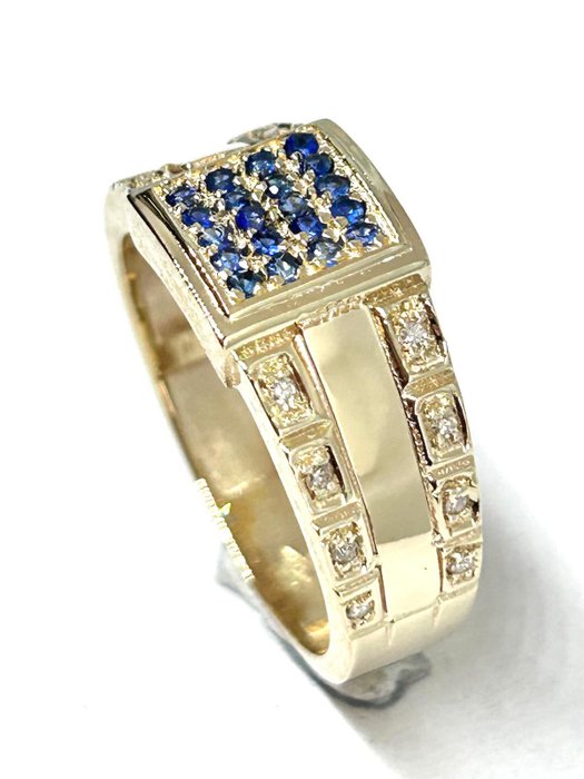 Ring - 14 karat Gulguld -  0.36ct. tw. Safir - Diamant