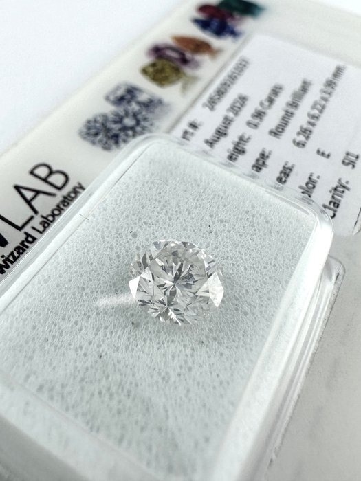 1 pcs Diamant  (Natur)  - 0.96 ct - Rund - E - SI1 - Gemewizard Gemological Laboratory (GWLab) - ( NATURLIG )