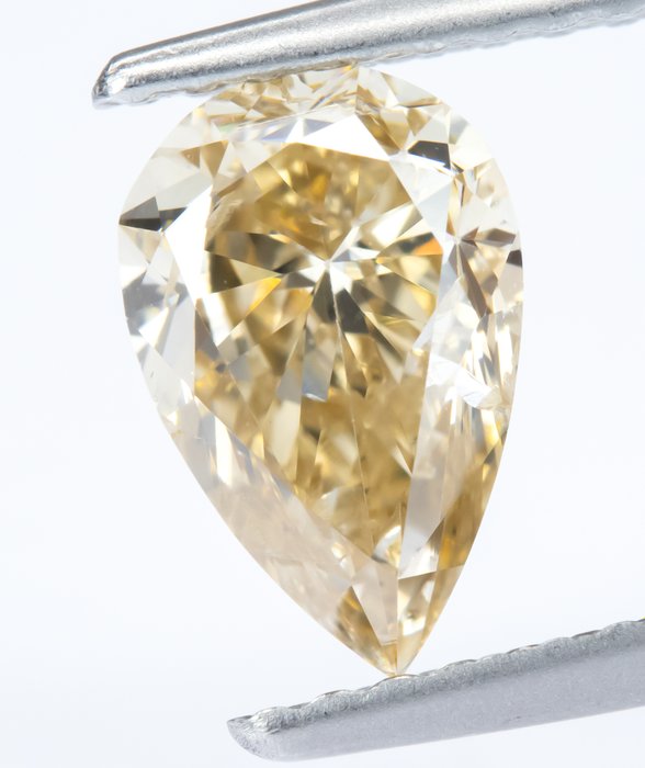 Ingen mindstepris - 1 pcs Diamant  (Naturfarvet)  - 0.91 ct - Pære - Fancy Brunlig Gul - I1 - Gem Report Antwerp (GRA)