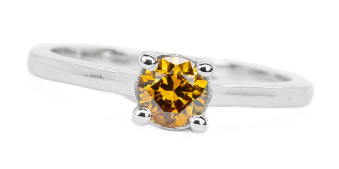 Ingen mindstepris - Ring - 18 kraat Hvidguld -  051ct tw Diamant (Naturfarvet) - F Levende gullig orange