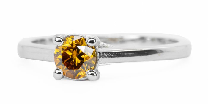 Ingen mindstepris - Ring - 18 kraat Hvidguld -  051ct tw Diamant (Naturfarvet) - F Levende gullig orange