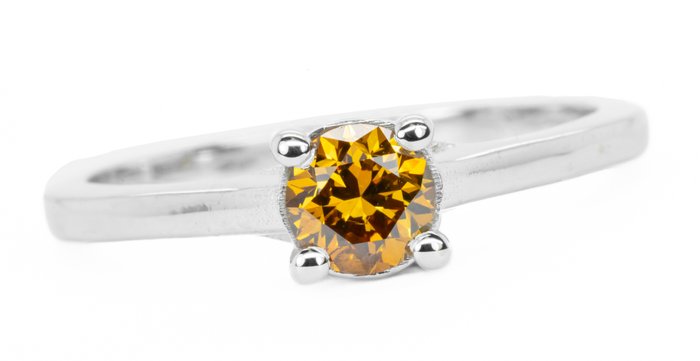 Ingen mindstepris - Ring - 18 kraat Hvidguld -  051ct tw Diamant (Naturfarvet) - F Levende gullig orange