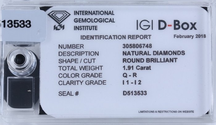 29 pcs Diamant  (Natur)  - 191 ct - Rund - I1 I2 - International Gemological Institute (IGI) - Forseglede æske diamanter