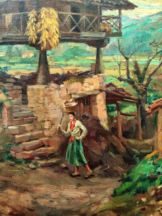 Ismael Blat i Monzó (1901-1976) - Escena rural con hórreo y campesina