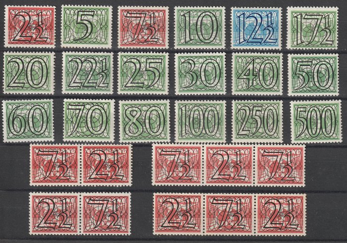 Holland 1940 - Guillocher - Bar stempler - NVPH 356/373 en 356a/d