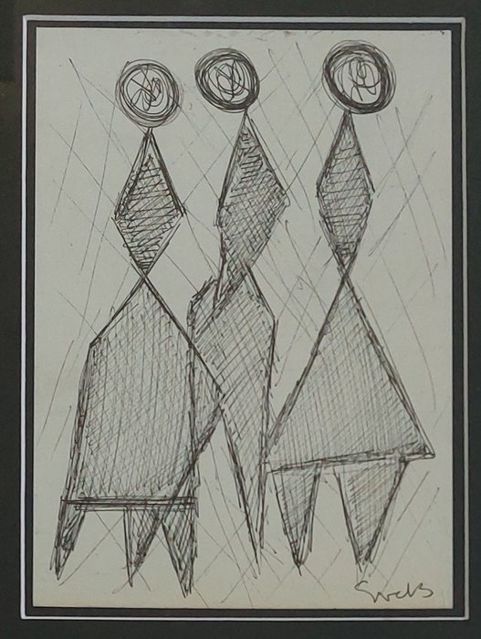 Siep Van Den Berg (1913-1998) - Geometrische abstracte compositie van 2 vrouwen 1 man