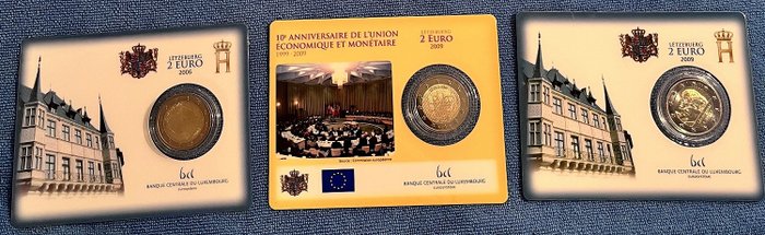 Luxembourg. 2 Euro 2006/2009 (3 stuks)  (Ingen mindstepris)