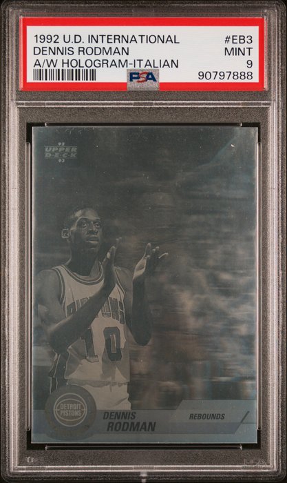 1992 Upper Deck International A/W Hologram Italian Dennis Rodman #EB3 PSA 9 Graded card