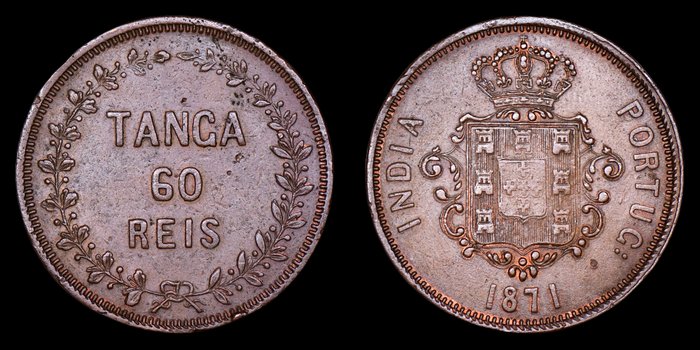 Portugisisk Indien D Luís I (1861-1889) 1 Tanga (60 Reis) 1871 -  Bombaim - Escassa