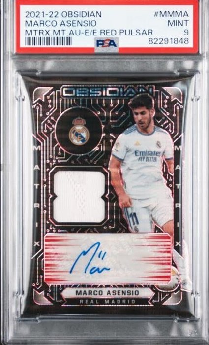 2022/23 Panini Obsidian Marco Asensio Matrix Material Autographs - Electric Etch Red Pulsar 21/44 PSA 9 - 1 Graded card