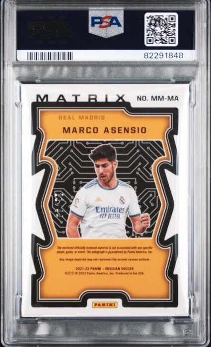 2022/23 Panini Obsidian Marco Asensio Matrix Material Autographs - Electric Etch Red Pulsar 21/44 PSA 9 - 1 Graded card