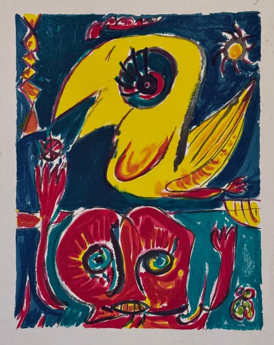 Carl Henning Pedersen (1913-2007) - Figure and Bird  rare essai lithographique / avec provenance