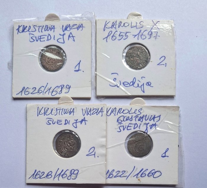 Sverige. A Lot of 4x Silver Solidi 1645-1680  (Ingen mindstepris)