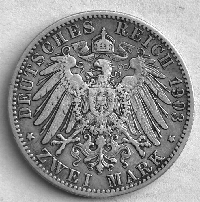 Tyskland - Württemberg. Wilhelm II - König von Württemberg. 2 Mark 1903  (Ingen mindstepris)