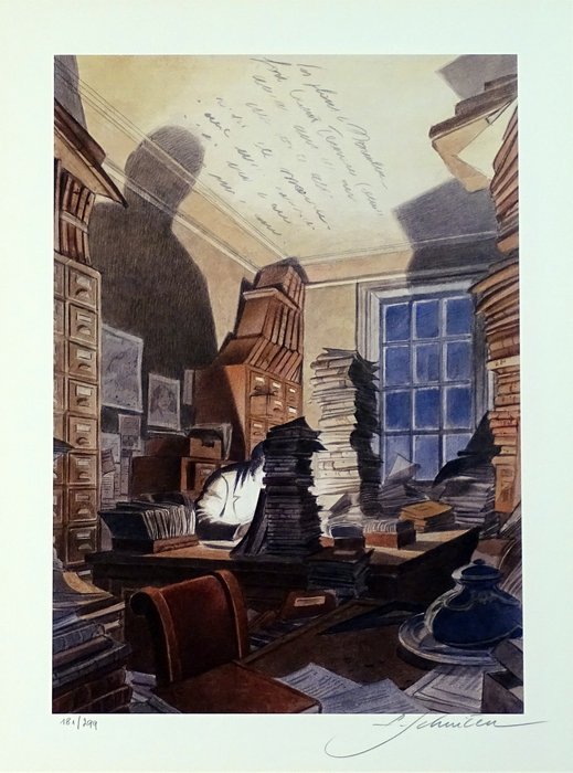 Schuiten, François - 1 Offset Print - Bibliothèque Mondaneum