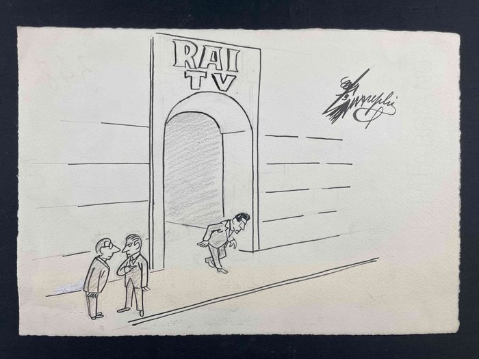 Guareschi, Giovannino - 1 Original drawing - RAI TV - Il criminale televisivo - 1964