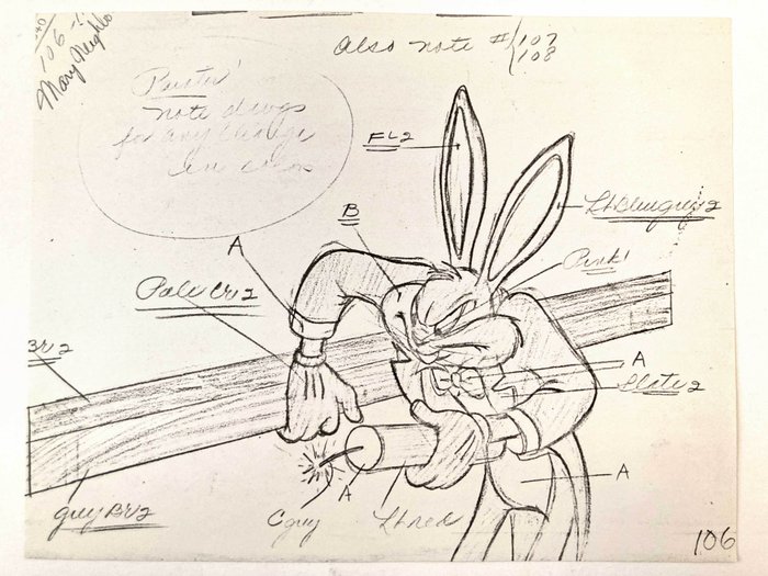 Warner Bros Pakke med 10 Vintage Animation Tegninger kopier af 1949 - Bugs Bunny shorts - From Virgil Ross Archive