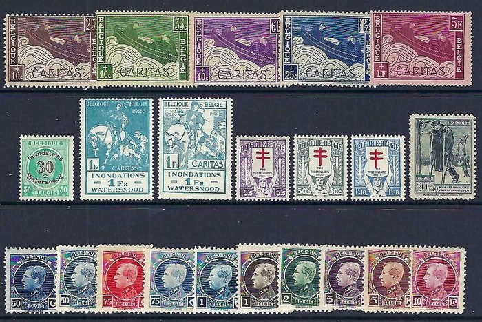 Belgien 1915/1928 - Udvalg af komplette serier og frimærker fra perioden 1915/1928