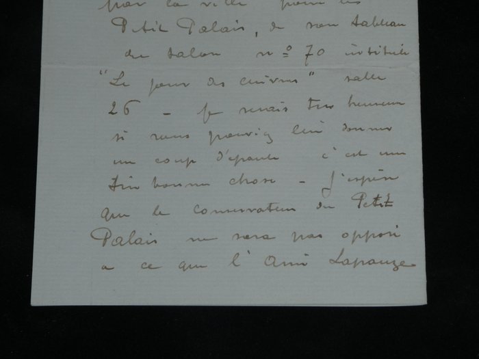 Joseph Bail - [Mon tableau intitulé "Le jour des cuivres"] - Lettre autographe signée à son ami Henri Lapauze, conservateur au Petit Palais - 1908