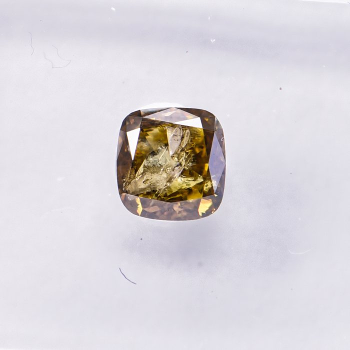 Ingen mindstepris - 1 pcs Diamant  (Naturfarvet)  - 0.60 ct - Pude - Fancy deep Brunlig, Grønlig Gul - I2 - International Gemological Institute (IGI)