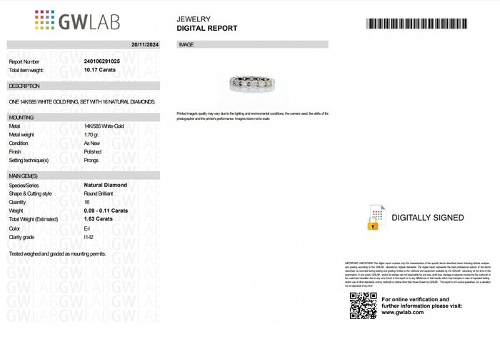 Ingen mindstepris - Alliancering - 14 karat Hvidguld -  1.63ct. tw. Diamant (Natur) - E-I farve