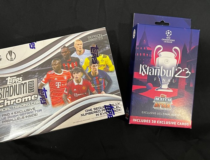 2022/23 Topps UEFA Champions League Chrome, Istanbul ’23 Final UCL Exclusive Box Erling Haaland - 2 Sealed box - Næsten så god som ny (NM)