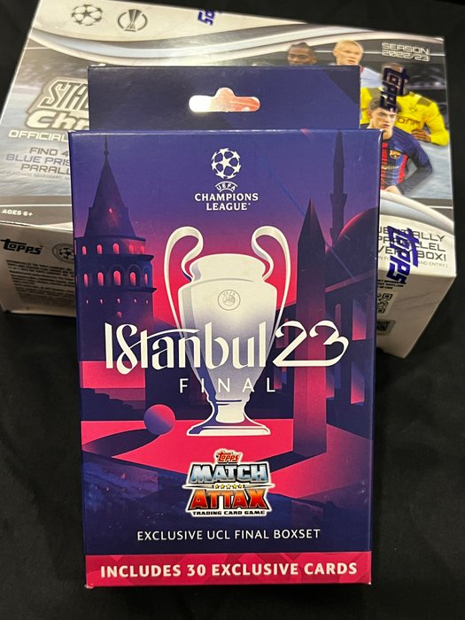 2022/23 Topps UEFA Champions League Chrome, Istanbul ’23 Final UCL Exclusive Box Erling Haaland - 2 Sealed box - Næsten så god som ny (NM)