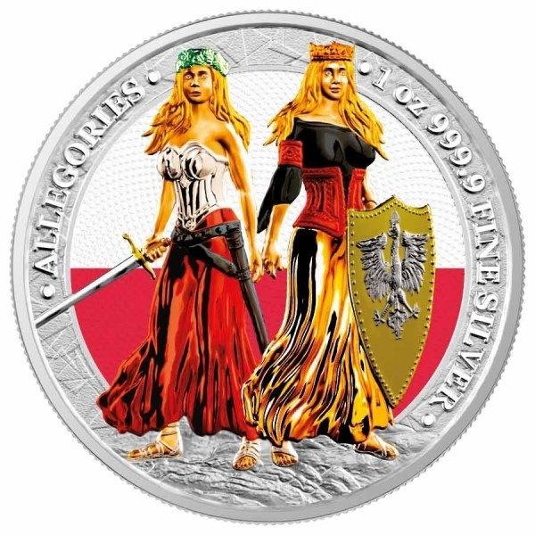 Tyskland. 5 Mark 2022 Germania  Polonia Flag, 1 Oz (.999)  (Ingen mindstepris)