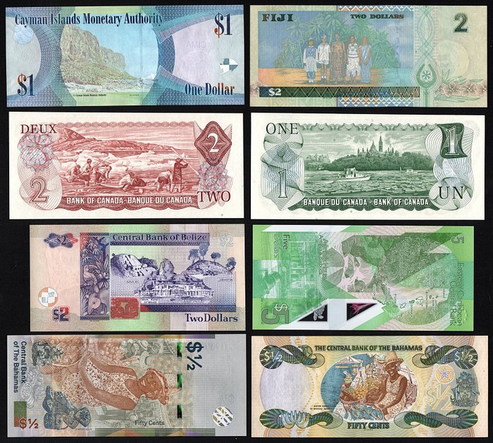 Verden. Commonwealth - 8 Banknotes, all with Queen Elizabeth II - various dates  (Ingen mindstepris)