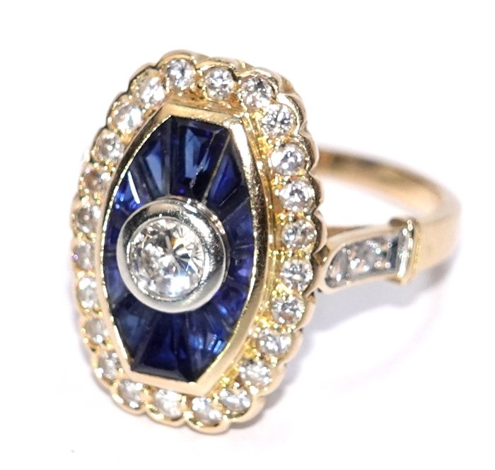 Ring - 18 kraat Gulguld, Hvidguld -  1.86ct. tw. Diamant (Natur)  - Safir - Gratis størrelsesændring EU50-58