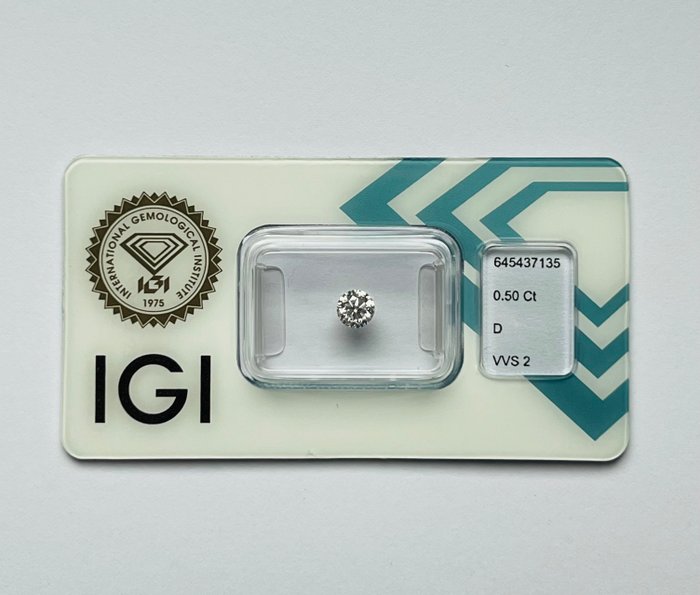 1 pcs Diamant  (Natur)  - 0.50 ct - Rund - D (farveløs) - VVS2 - International Gemological Institute (IGI)