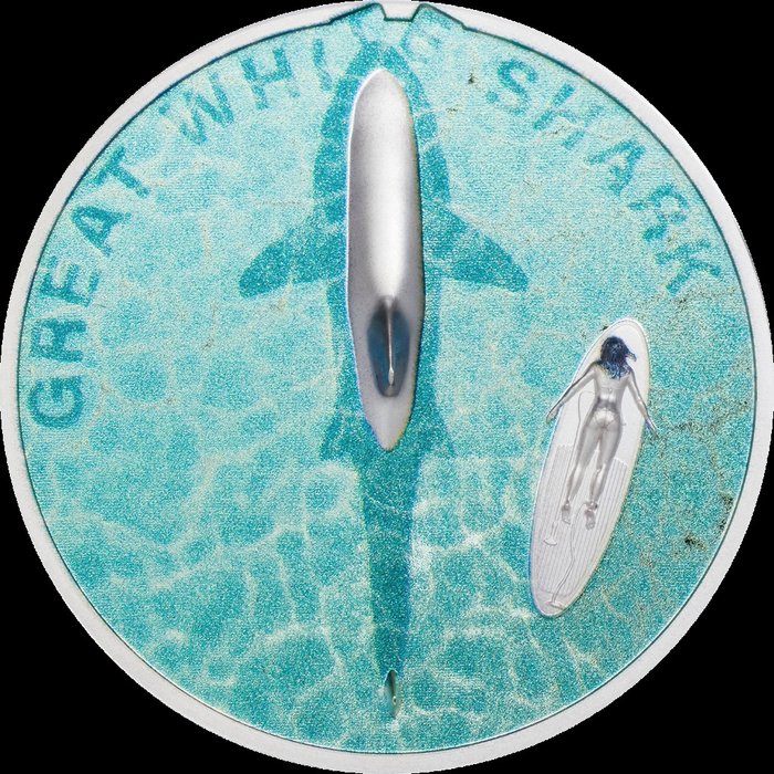 Palau 5 Dollars 2021 Great White Shark 1 Oz (999)