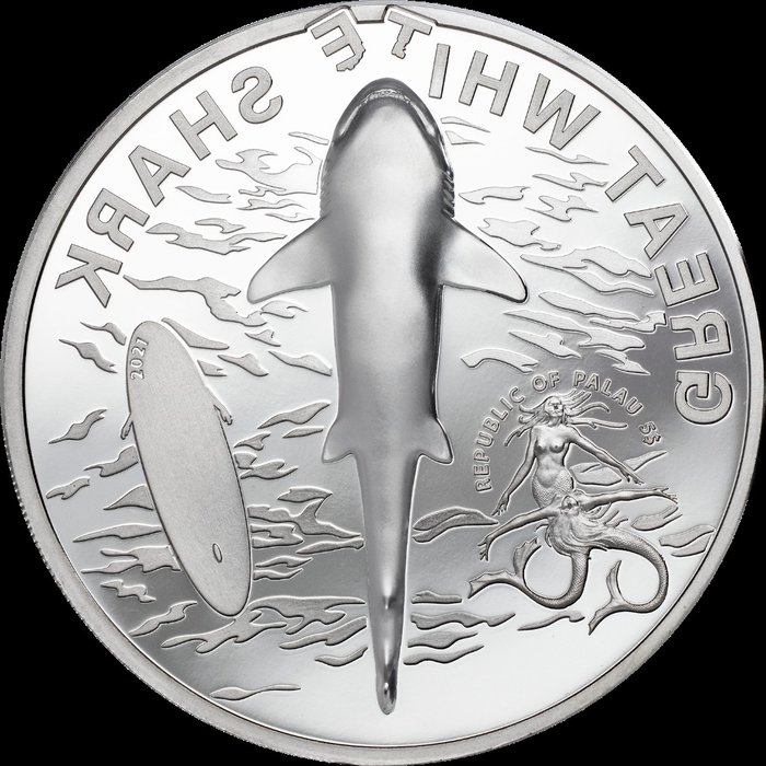 Palau 5 Dollars 2021 Great White Shark 1 Oz (999)