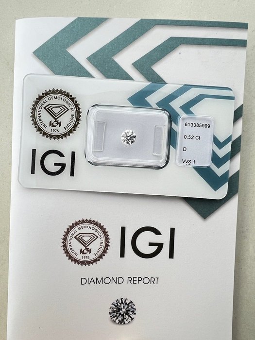 1 pcs Diamant  (Natur)  - 0.52 ct - Rund - D (farveløs) - VVS1 - International Gemological Institute (IGI)