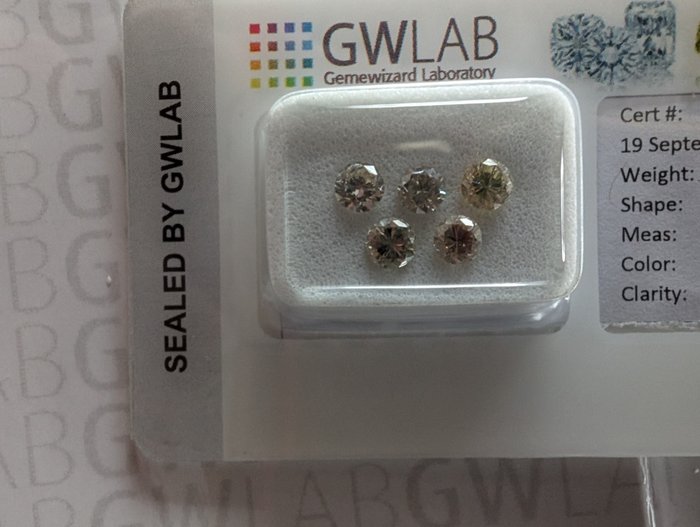 Ingen mindstepris - 5 pcs Diamant  (Natur)  - 1.15 ct - Rund - J, K - SI1, SI2, SI3, VS2 - Gemewizard Gemological Laboratory (GWLab)