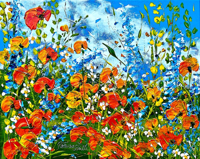 Patrizia Schüller - Blumengruß mit strahlenden orange_weißen und blauen Blumen