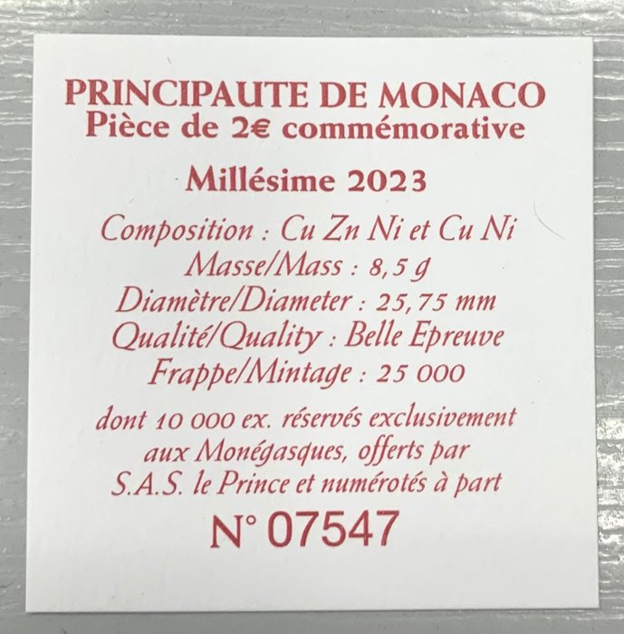 Monaco. 2 Euro 2023 "Rainier III" Proof  (Ingen mindstepris)