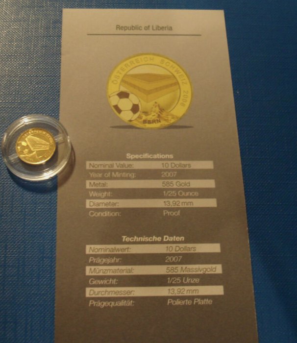 Liberia. 2007 Stadion Bern' 1/25 oz  (Ingen mindstepris)