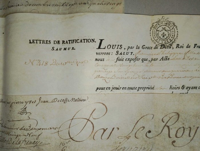 Dokument - Jean Delosse Notaire - Lettres de Ratification Samur - 1789