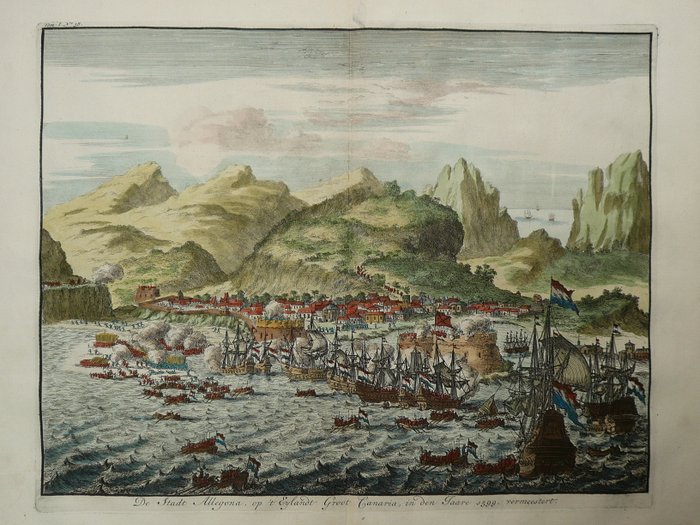 Spanien - Gran Canaria / Las Palmas / Spanien; Jan Luyken - De Stadt Allegona, op 't Eylandt Groot Canaria in den Jaare [1599] vermeestert - 1681-1700